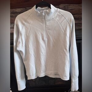 NWT CALIA Light Blue Relaxed Seamless  Ribbed 1/4-Zip Sweatshirt Size Large